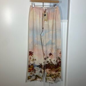 Label Of Love Anthropologie Tropical wide leg Pants size small‎ linen blend NWT